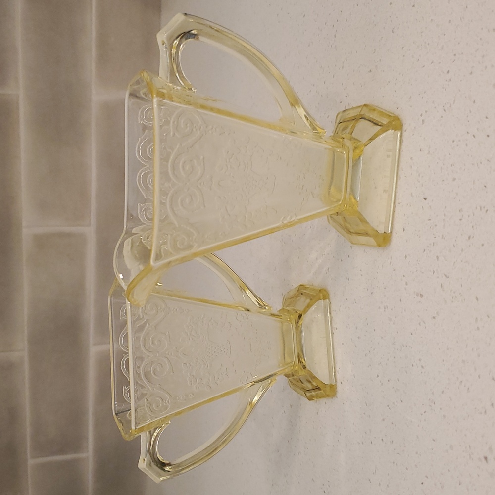 Indiana Glass Lorain Basket Yellow Depression Glass Creamer and Sugar Set